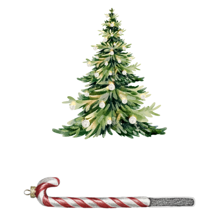 Frohe Weihnachten Zwei festliche Tassen auf einer grünen Weihnachtsdeko, umgeben von Beeren.