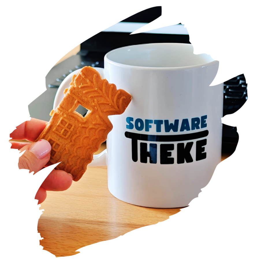 Partnerschaft mit Cosmico Logo von SoftwareTheke und COSMICO GmbH in eleganten goldenen Kreisen.